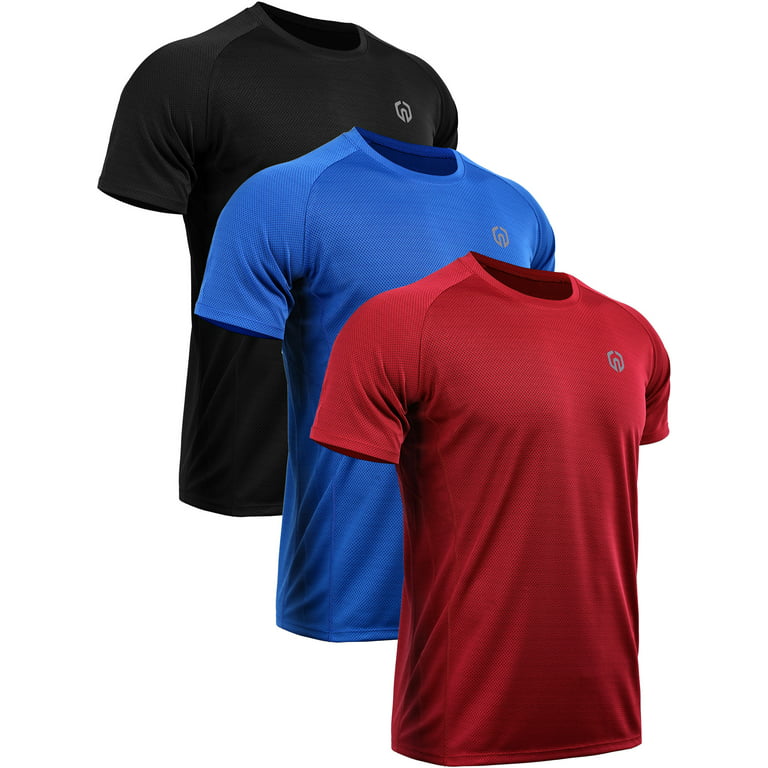 NELEUS Mens Dry Fit Mesh Athletic Shirts 3 Pack,Black+Blue+Red,US Size L