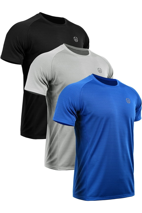 Mens Dry Fit Mesh Athletic Shirts 3 Pack,Black+Gray+Blue,US Size L