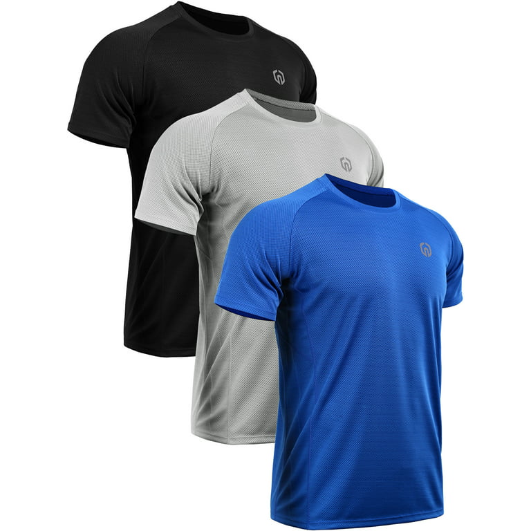 NELEUS Mens Dry Fit Mesh Athletic Shirts 3 Pack,Black+Gray+Blue,US Size S