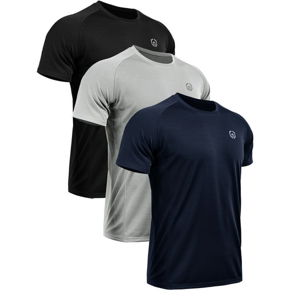 NELEUS Mens Dry Fit Mesh Athletic Shirts 3 Pack,Black+Gray+Navy Blue,US Size 2XL