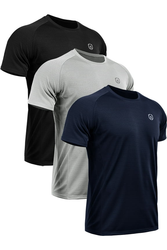 Mens Dry Fit Mesh Athletic Shirts 3 Pack,Black+Gray+Navy Blue,US Size M