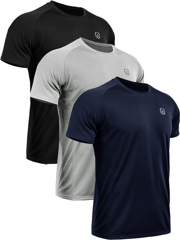 Mens Dry Fit Mesh Athletic Shirts 3 Pack,Black+Gray+Navy Blue,US Size S