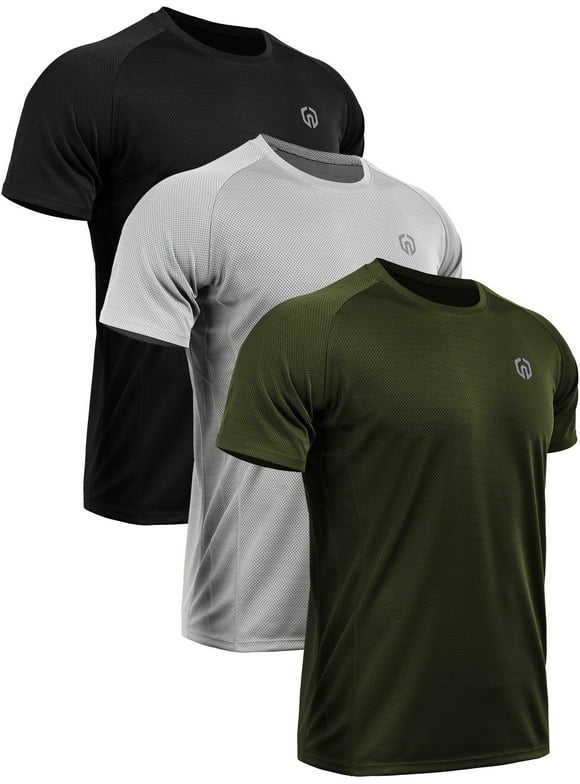 NELEUS Mens Dry Fit Mesh Athletic Shirts 3 Pack,Black+Gray+Olive Green,US Size M