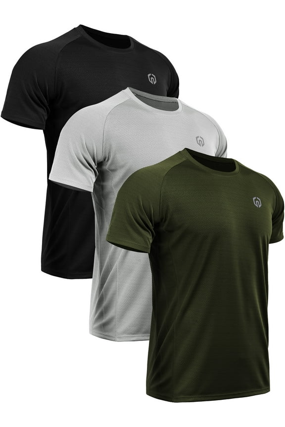 Mens Dry Fit Mesh Athletic Shirts 3 Pack,Black+Gray+Olive Green,US Size S