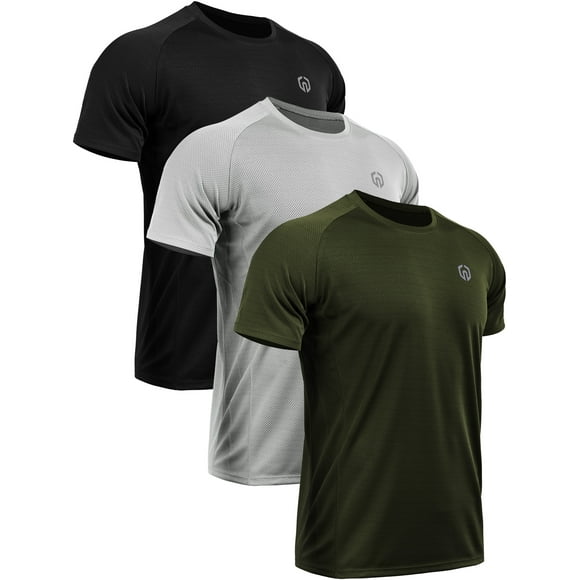 NELEUS Mens Dry Fit Mesh Athletic Shirts 3 Pack,Black+Gray+Olive Green,US Size S