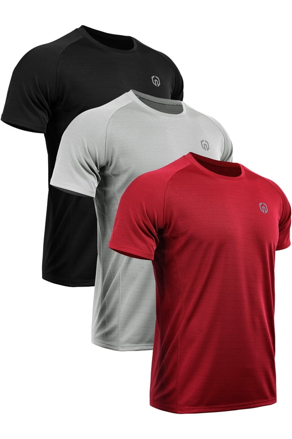 Mens Plus Size Dry Fit Mesh Athletic Shirts 3 Pack,Black+Gray+Red,US Size 2XL