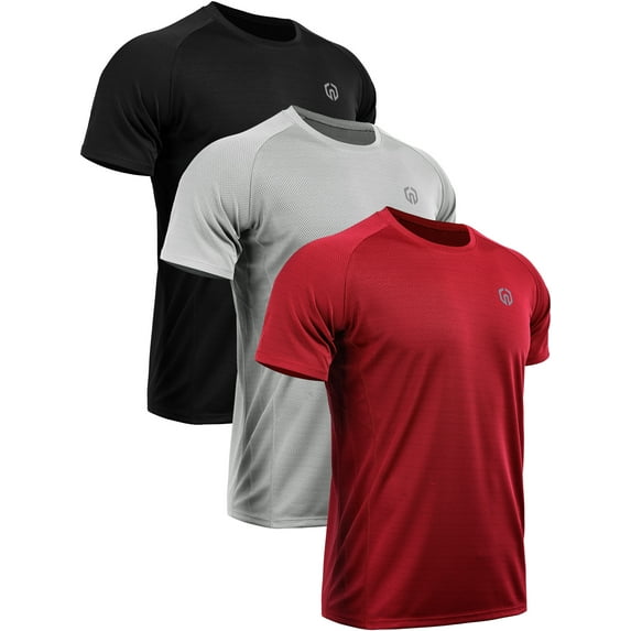 NELEUS Mens Dry Fit Mesh Athletic Shirts 3 Pack,Black+Gray+Red,US Size L
