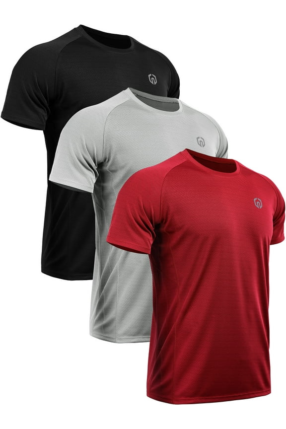 Mens Dry Fit Mesh Athletic Shirts 3 Pack,Black+Gray+Red,US Size L