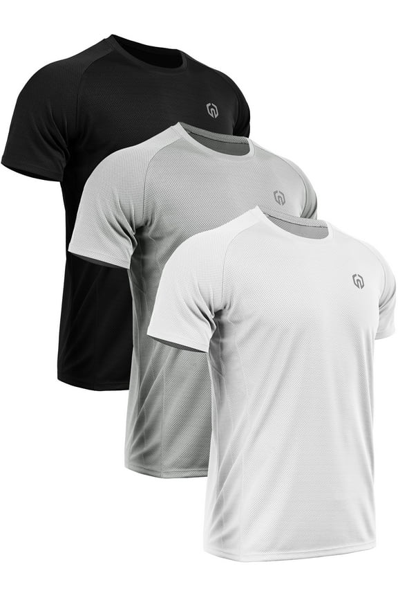 Mens Dry Fit Mesh Athletic Shirts 3 Pack,Black+Gray+White,US Size S