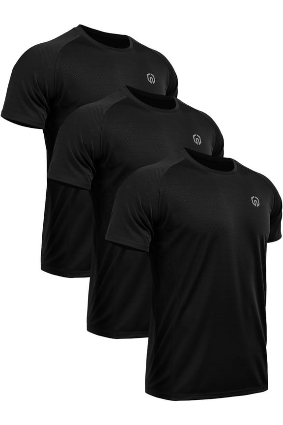Mens Dry Fit Mesh Athletic Shirts 3 Pack,Black,US Size M