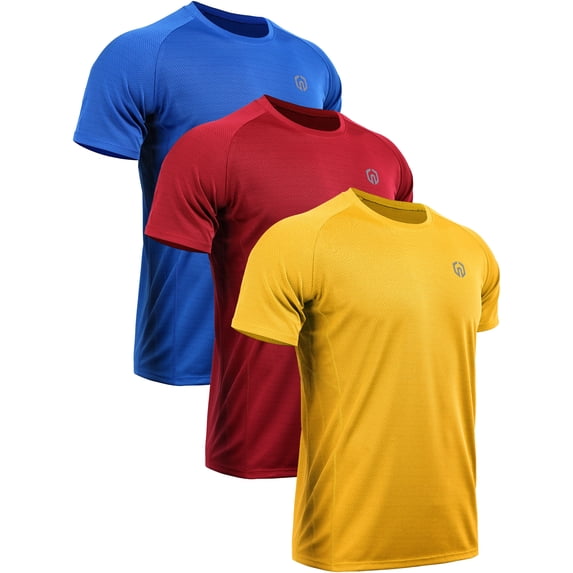 NELEUS Mens Dry Fit Mesh Athletic Shirts 3 Pack,Blue+Red+Yellow,US Size M