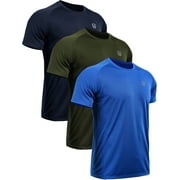 NELEUS Mens Dry Fit Mesh Athletic Shirts 3 Pack,Navy Blue+Olive Green+Blue,US Size L