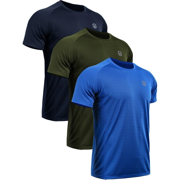 NELEUS Mens Dry Fit Mesh Athletic Shirts 3 Pack,Navy Blue Olive Green Blue,US Size S