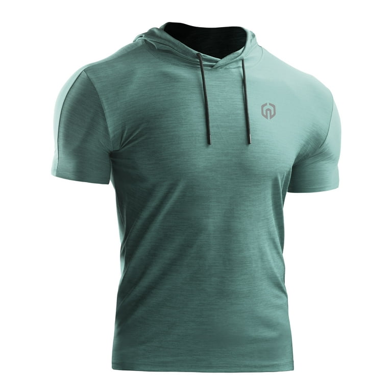 Neleus Mens Short Sleeves Shirt with Hoods Dry Fit Running Workout Athletic Shirt Light Green US Size M Men s Size Medium