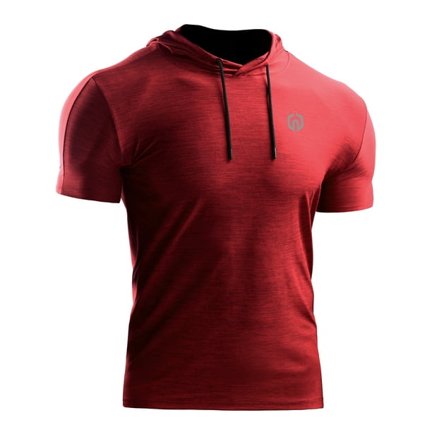 Neleus Mens Short Sleeves Shirt with Hoods Dry Fit Running Workout Athletic Shirt Red US Size XL Men s