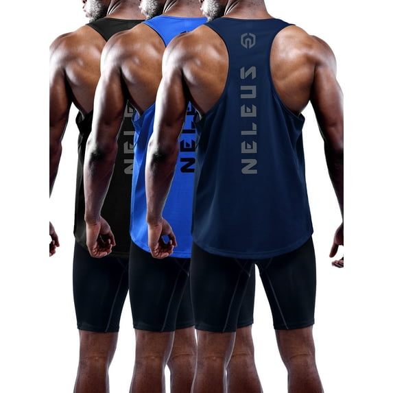 NELEUS Mens Muscle Gym Tank Top Dry Fit Y-Back Sleeveless 3 Pack,Black+Blue+Navy Blue,US Size 3XL
