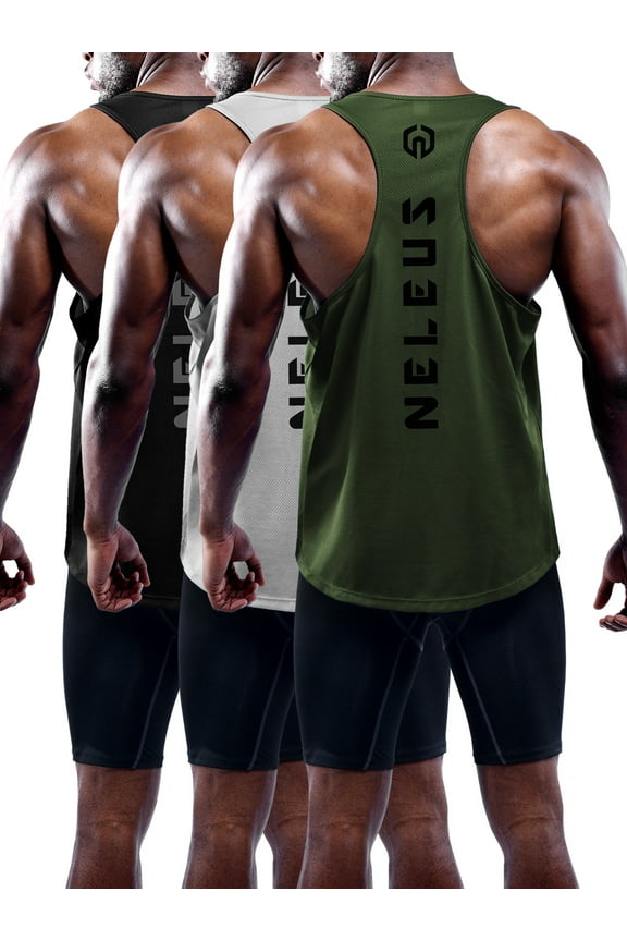 Mens Muscle Gym Tank Top Dry Fit Y-Back Sleeveless 3 Pack,Black+Gray+Olive Green,US Size 3XL