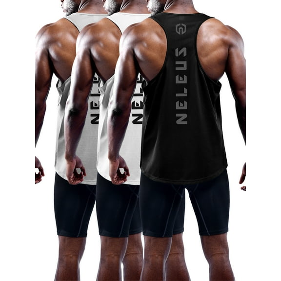 NELEUS Mens Muscle Gym Tank Top Dry Fit Y-Back Sleeveless 3 Pack,Black Gray White,US Size M
