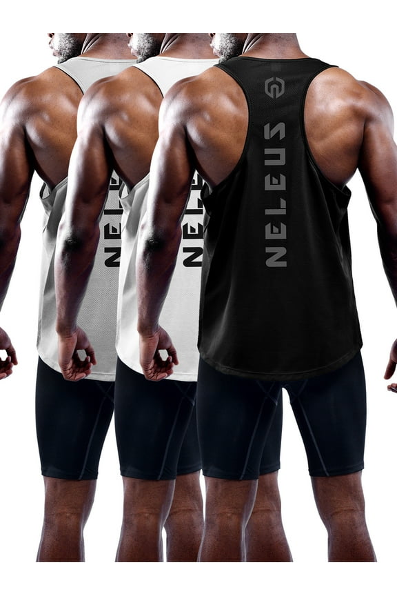 Mens Muscle Gym Tank Top Dry Fit Y-Back Sleeveless 3 Pack,Black+Gray+White,US Size M