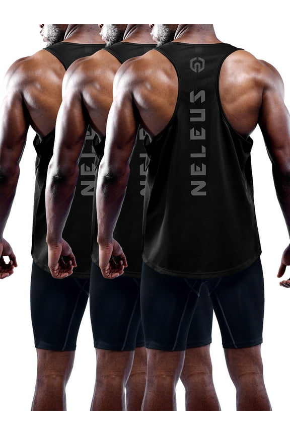 Mens Muscle Gym Tank Top Dry Fit Y-Back Sleeveless 3 Pack,Black,US Size L
