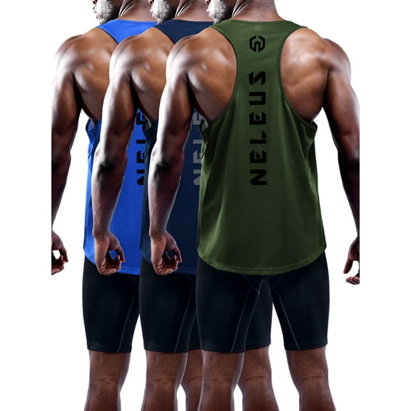 NELEUS Mens Muscle Gym Tank Top Dry Fit Y-Back Sleeveless 3 Pack,Blue Navy Blue Olive Green,US Size M