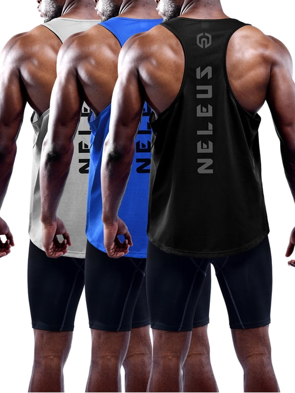 Mens Muscle Gym Tank Top Dry Fit Y-Back Sleeveless 3 Pack,Black+Gray+Blue,US Size M
