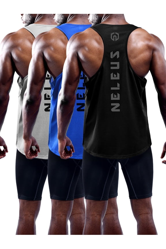 Mens Muscle Gym Tank Top Dry Fit Y-Back Sleeveless 3 Pack,Black+Gray+Blue,US Size M