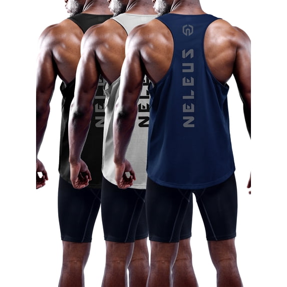 NELEUS Mens Plus Size Muscle Gym Tank Top Dry Fit Y-Back Sleeveless 3 Pack,Black+Gray+Navy Blue,US Size 2XL