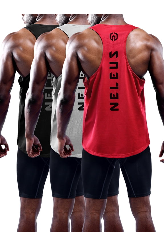 Mens Plus Size Muscle Gym Tank Top Dry Fit Y-Back Sleeveless 3 Pack,Black+Gray+Red,US Size 3XL