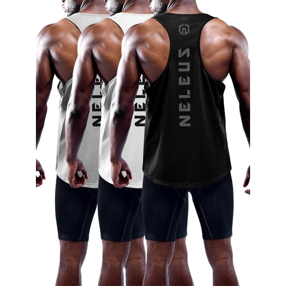 NELEUS Mens Plus Size Muscle Gym Tank Top Dry Fit Y-Back Sleeveless 3 Pack,Black+Gray+White,US Size 2XL