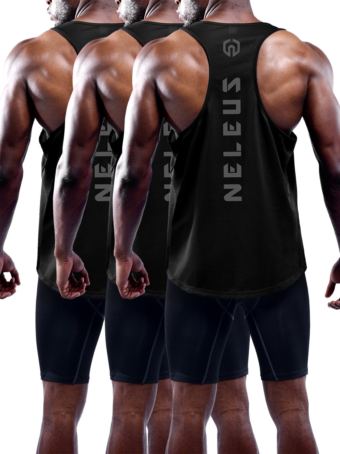 Mens Muscle Gym Tank Top Dry Fit Y-Back Sleeveless 3 Pack,Black,US Size L