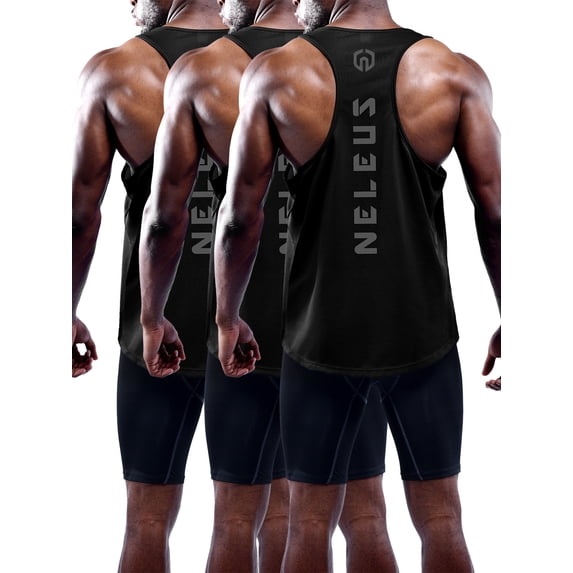 NELEUS Mens Muscle Gym Tank Top Dry Fit Y-Back Sleeveless 3 Pack,Black,US Size XL