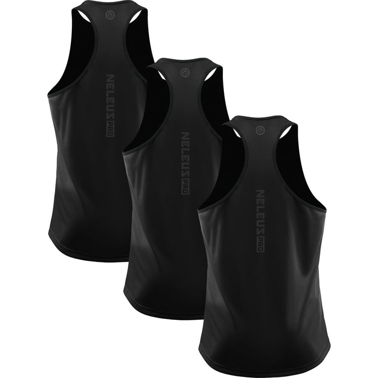 Neleus Mens Running Tank Top Dry Fit Y Back Athletic Workout Tank Tops 3 Pack Black US Size S