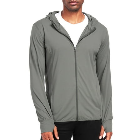 NELEUS Mens UPF 50  Hooded Athletic Jackets for Fishing Hiking High Collar Full Zipper with Thumb Holes and Pockets,Gray,US Size M