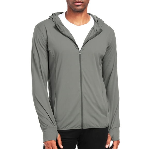 NELEUS Mens UPF 50  Hooded Athletic Jackets for Fishing Hiking High Collar Full Zipper with Thumb Holes and Pockets,Gray,US Size M