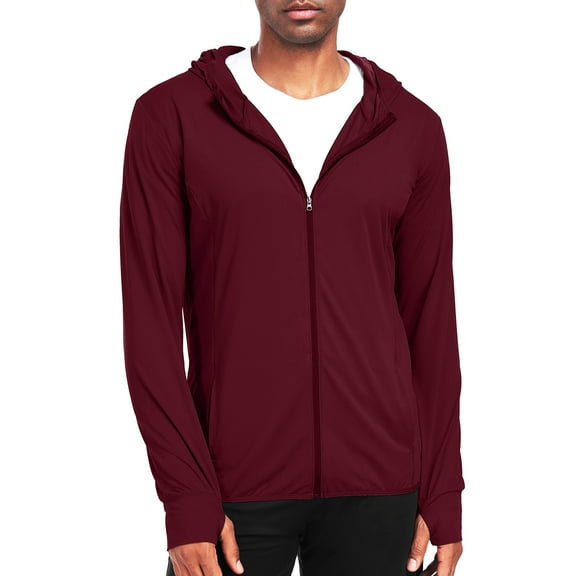 NELEUS Mens UPF 50+ Hooded Athletic Jackets for Fishing Hiking High Collar Full Zipper with Thumb Holes and Pockets,Wine Red,US Size L