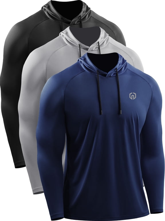 Mens Plus Size UPF 50+ Long Sleeve Shirts Hoodies Sun Protection Workout Dry Fit,Black+Gray+Navy Blue,US Size 3XL