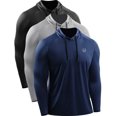 NELEUS Mens UPF 50  Long Sleeve Shirts Hoodies Sun Protection Workout Dry Fit,Black Gray Navy Blue,US Size L