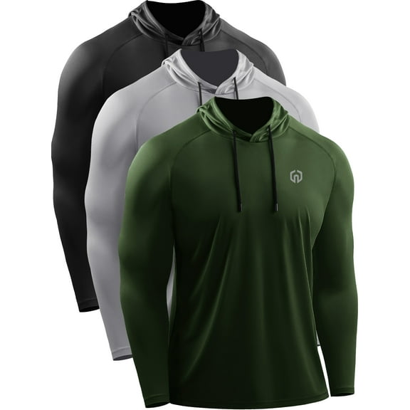NELEUS Mens UPF 50  Long Sleeve Shirts Hoodies Sun Protection Workout Dry Fit,Black Gray Olive Green,US Size L