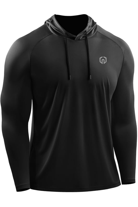Mens UPF 50+ Long Sleeve Shirts Hoodies Sun Protection Workout Dry Fit,Black,US Size S