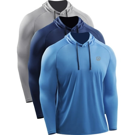 NELEUS Mens UPF 50  Long Sleeve Shirts Hoodies Sun Protection Workout Dry Fit,Gray Navy Blue Blue,US Size 2XL