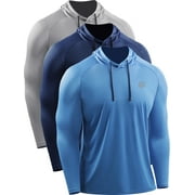 Mens Plus Size UPF 50+ Long Sleeve Shirts Hoodies Sun Protection Workout Dry Fit,Gray+Navy Blue+Blue,US Size 3XL