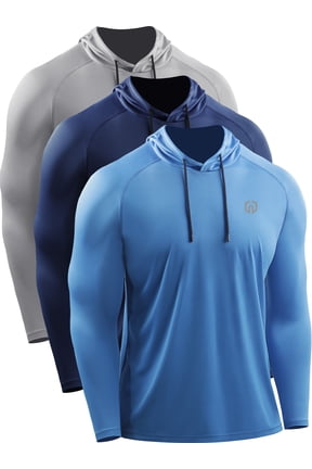 Mens Plus Size UPF 50+ Long Sleeve Shirts Hoodies Sun Protection Workout Dry Fit,Gray+Navy Blue+Blue,US Size 3XL