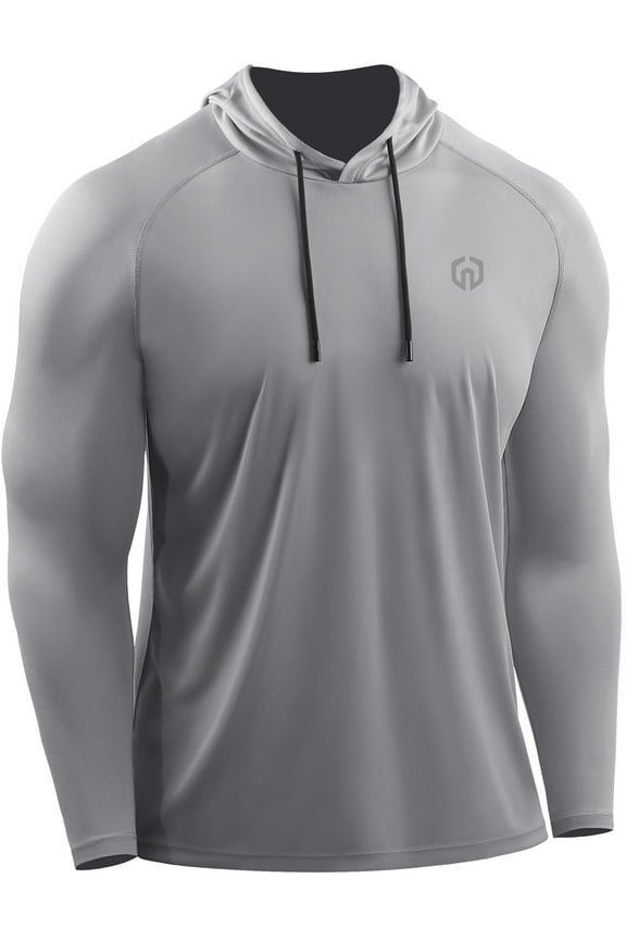 Mens UPF 50+ Long Sleeve Shirts Hoodies Sun Protection Workout Dry Fit,Gray,US Size XL