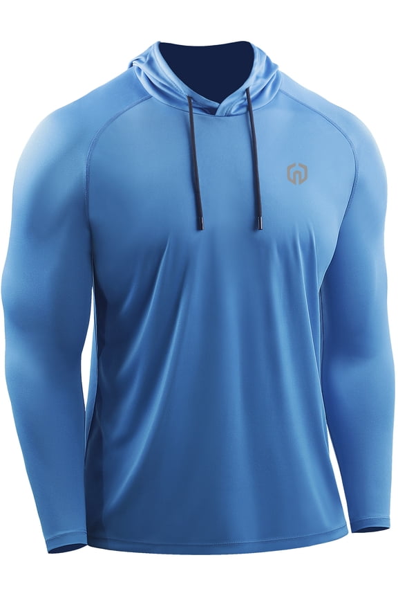Mens Plus Size UPF 50+ Long Sleeve Shirts Hoodies Sun Protection Workout Dry Fit,Light Blue,US Size 2XL