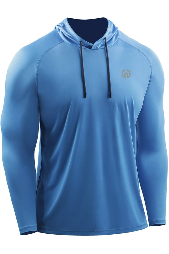 Mens UPF 50+ Long Sleeve Shirts Hoodies Sun Protection Workout Dry Fit,Light Blue,US Size L