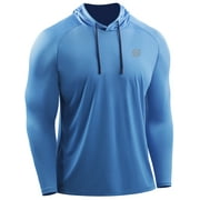 Mens UPF 50+ Long Sleeve Shirts Hoodies Sun Protection Workout Dry Fit,Light Blue,US Size S