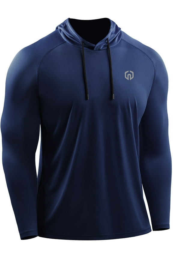Mens UPF 50+ Long Sleeve Shirts Hoodies Sun Protection Workout Dry Fit,Navy Blue,US Size 3XL