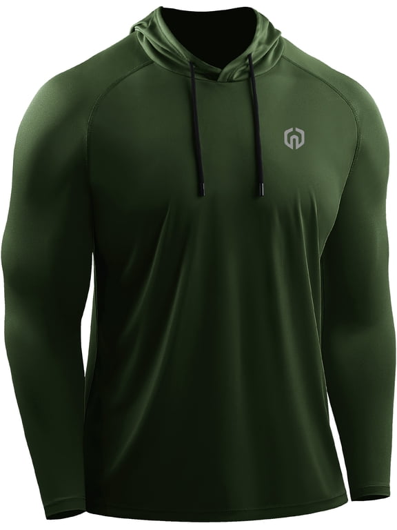Mens UPF 50+ Long Sleeve Shirts Hoodies Sun Protection Workout Dry Fit,Olive Green,US Size S