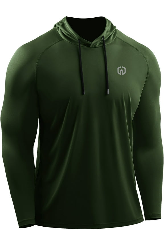Mens UPF 50+ Long Sleeve Shirts Hoodies Sun Protection Workout Dry Fit,Olive Green,US Size XL